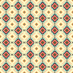 Vintage Ethnic Geometric Pattern in Cream and Black with Vibrant Accents. Seamless Tribal Textile Ornament for Home Decor, Apparel, and Digital Projects