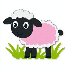Obraz premium Cute Pink Cartoon Sheep in Green Grass Illustration