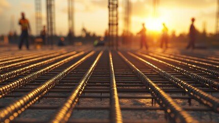 Construction workers at thongchanh kop site during sunset large-scale building project urban environment action scene