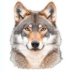 Fototapeta premium Detailed Wolf Portrait Against White Background