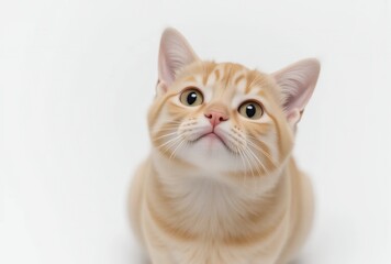 Obraz premium Orange_Tabby_Cat_Looking_Up_Cute_Kitten_White_Background