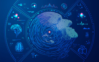 concept of healthcare technology or telemedicine, graphic of MRI brain scan interface with neurology element