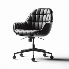 Black leather office chair, comfortable adjustable seat, isolated