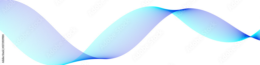 Poster Gradient blue wave made of fine lines on transparent background. Abstract linear motion design element. Vector EPS 10