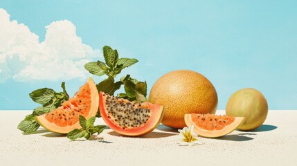 sliced + papaya + summer + snack