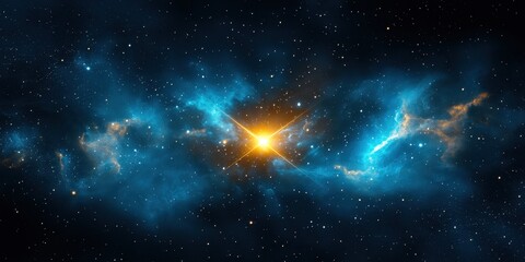 Obraz premium Celestial Brilliance: A radiant star bursts forth amidst a stunning nebula, illuminating the cosmos around it.