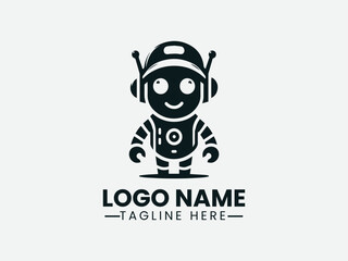Friendly Robot With Cap Vector Logo Design, Cute Robot With Cap Logo