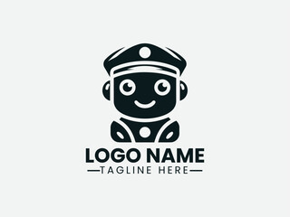 Friendly Robot With Cap Vector Logo Design, Cute Robot With Cap Logo