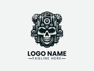 Skull Robot Machine Vector Logo Design, Cyber Skull Robot Logo, Mechanical Skull Robot Logo, Futuristic Skull Robot Logo, Dark Skull Robot Logo