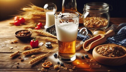 Empty glass of beer with foam residue close-up