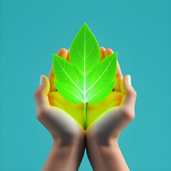 Hand holding a leaf, green leaf, sustainable energy