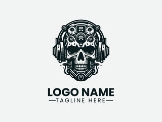 Skull Robot Machine Vector Logo Design, Cyber Skull Robot Logo, Mechanical Skull Robot Logo, Futuristic Skull Robot Logo, Dark Skull Robot Logo