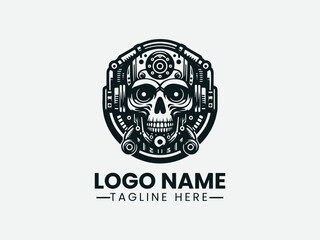 Skull Robot Machine Vector Logo Design, Cyber Skull Robot Logo, Mechanical Skull Robot Logo, Futuristic Skull Robot Logo, Dark Skull Robot Logo