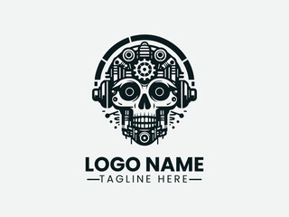 Skull Robot Machine Vector Logo Design, Cyber Skull Robot Logo, Mechanical Skull Robot Logo, Futuristic Skull Robot Logo, Dark Skull Robot Logo