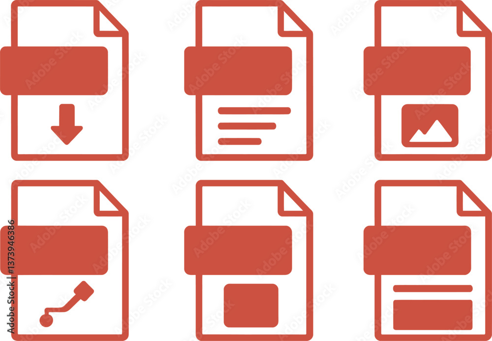 Poster collection of document icons representing various types of files and activities conducted on a digit
