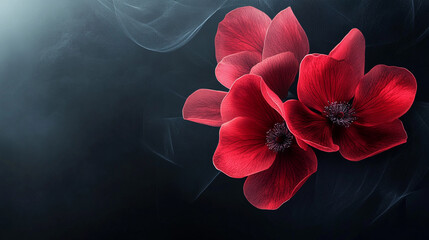 Fototapeta na wymiar Piękne abstrakcyjne czerwone kwiaty na czarnym tle, dekoracja generative ai 
