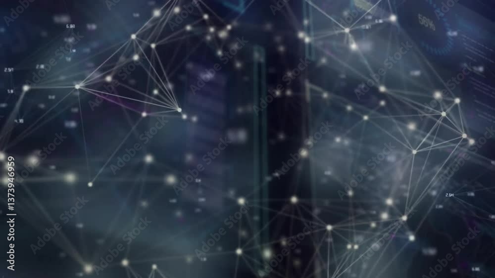 Poster processing data in digital network with animated connections on abstract background