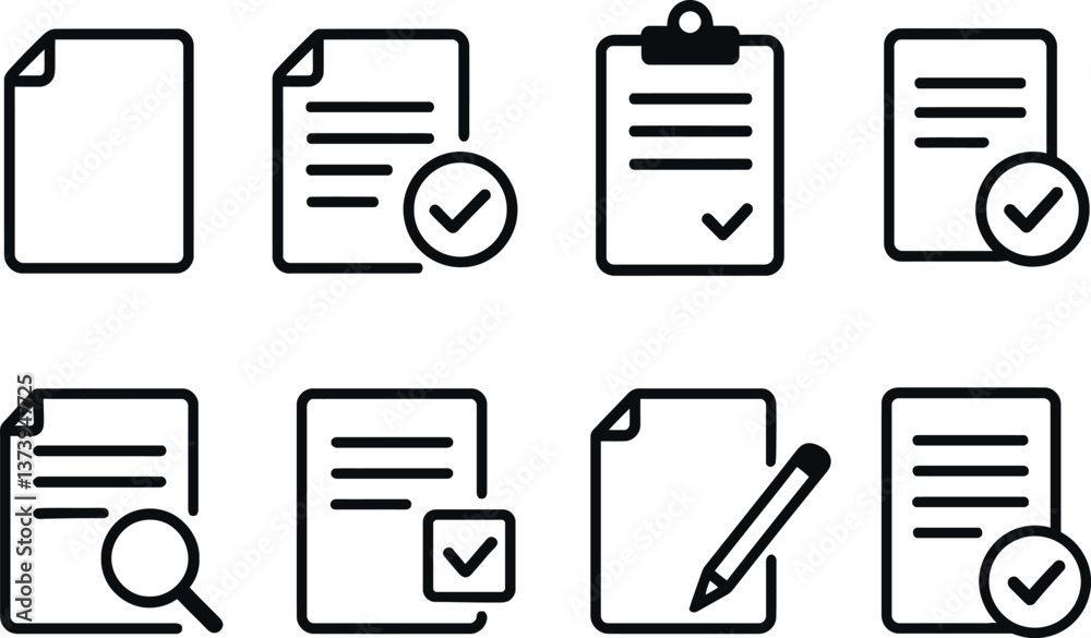 Poster checklist and document icons illustrating various tasks in a minimalistic design