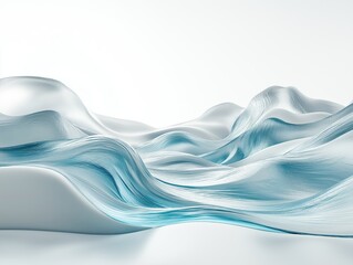 Abstract representation of flowing liquid waves forming smooth, undulating patterns in a minimalist style with blue and white color palette