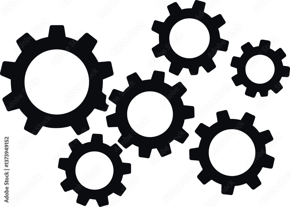Poster gears interlocking and creating movement in a mechanics concept illustrating teamwork and innovation