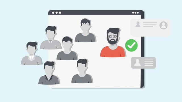 Outstanding employee Selection selects with employee Details 2D animation, best employee, job opportunity vacancy, HR hiring, candidate selection concept.