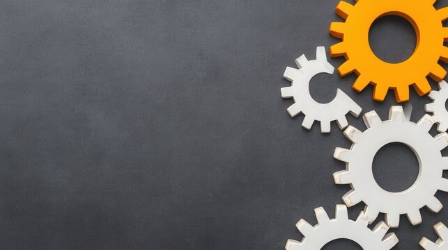 A creative arrangement of gears in various colors. Industrial cogwheels in motion symbolize teamwork and innovation, driving engineering solutions and technological development in machinery