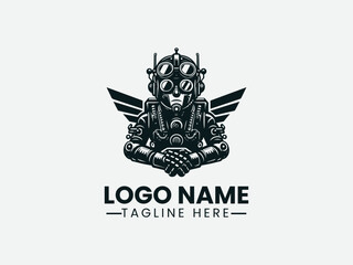 Aviator Robot Vector Logo Design, Flying Robot Aviator Logo, Steampunk Aviator Robot Logo