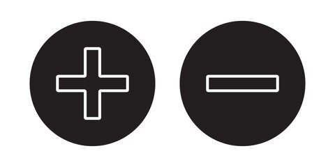 Fototapeta premium set of plus and minus symbols in circular and square shapes, positive and negative signs, vector black and white icons, geometric symbols for math, web, and UI design elements. EPS 10