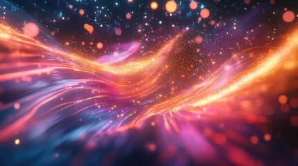 Fototapeta premium A dynamic tech-inspired composition with fluid cybernetic shapes, glowing data streams, and motion blur effects