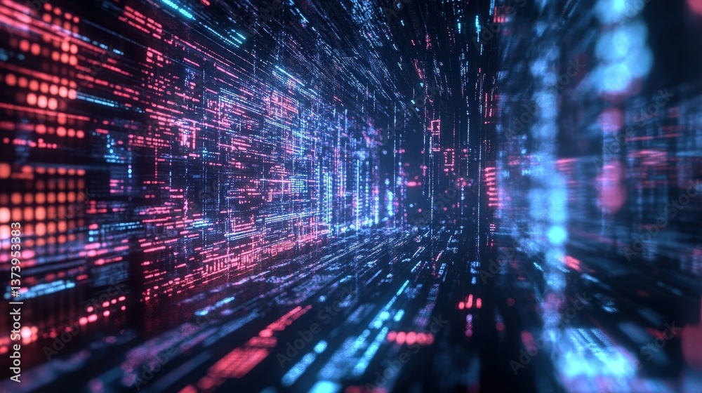 Poster a dynamic technology matrix featuring cascading binary codes, holographic projectors, and data-infus