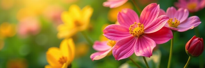 Obraz premium Close-up of vibrant flowers blooming in natural light, vegetation, beauty