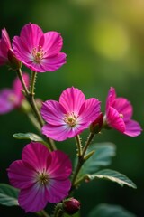 Obraz premium Close-up of vibrant pink Mallow plant with delicate flowers blooming in a garden, summer, blooming