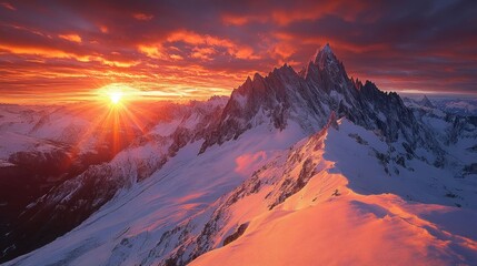Majestic Sunrise over Snowy Mountain Peaks