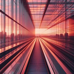 Immaculate glass rails reflect the pink orange sky remaining pea