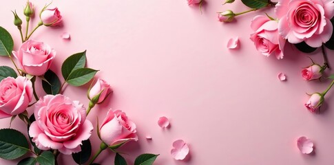 Elegant, bright wall background with pink roses and colorful flowers, romantic floral wallpaper,  colorful,  wallpaper