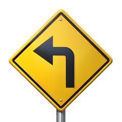 yellow left turn road sign