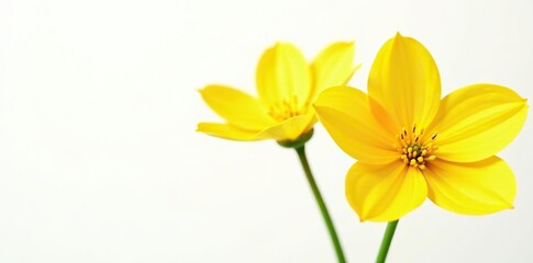 Obraz premium Bright yellow flowers with delicate petals isolated on a clean white background, fresh, blooming