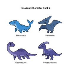 Dinosaur Pack 4 Mosasaurus Pteranodon Elasmosaurus Parasaurolophus
