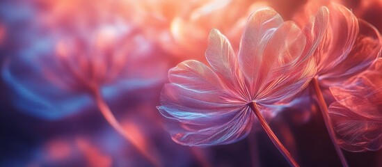 Fototapeta premium Dreamy sunset flowers, field background, design