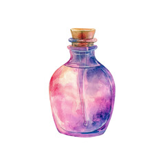 Unique potion bottle featuring a cut-out style and transparent watercolor effects in shades of pink and purple, ideal for fantasy themes.