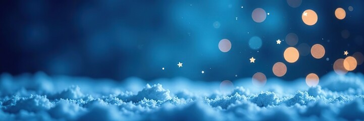 Fototapeta premium Christmas blue snow bokeh background with shiny stars lights, perfect for holiday greetings and festive designs, blau, blue