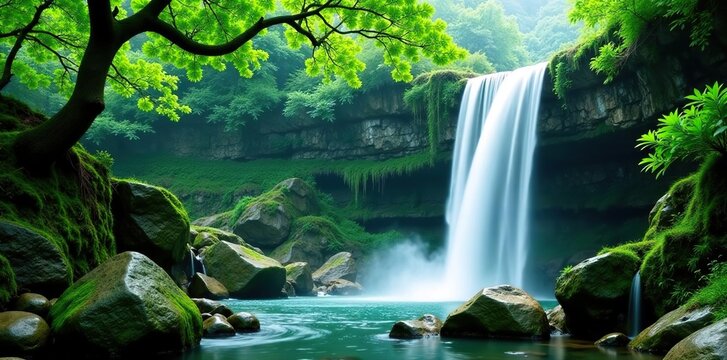 Beautiful Jiulong waterfall flowing through lush greenery in Luoping, China,  travel,  flow