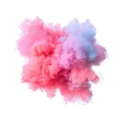 A vibrant explosion of pink and blue smoke swirling together, creating a stunning visual effect isolated on a white background.