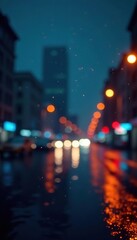 Heavy rain pouring down on a blurred background of cityscape at night,  evening,  dark