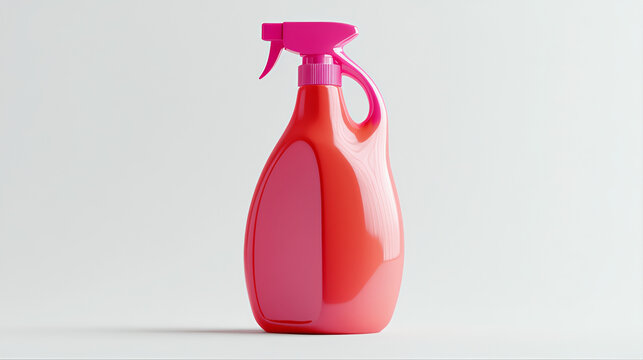 Color plastic dispensing spray bottle with liquid isolated. Ergonomic deterjan spray bottle, typically used for cleaning solutions, gardening, or hair styling. 