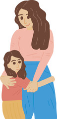 Illustration of Mother and Daughter Embracing