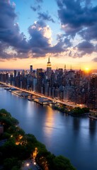 Fototapeta premium NYC Skyline Sunset River View