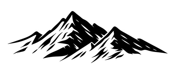 Naklejka premium Mountain logo. Minimalistic mountains. Mountain peaks. Black mountains, clip art. Illustration of a mountain for application on hiking gear. Stylish minimalistic mountain logo for mountaineers.