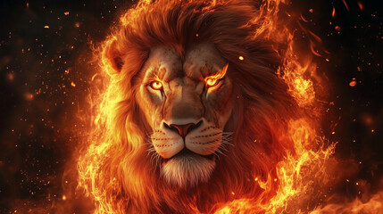 Fototapeta premium Epic Flaming Lion with Radiant Eyes
