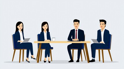 Pixel Art Business Meeting Four Professionals in Suits Around a Table